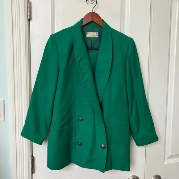 Vintage Braemar by Jeremy Scott Green Wool Blazer  Skirt Co-Ord Set - Picture 2 of 14